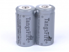 2Pcs TangsFire 16340 880mAh 3.7V Rechargeable Li-ion Battery Gray